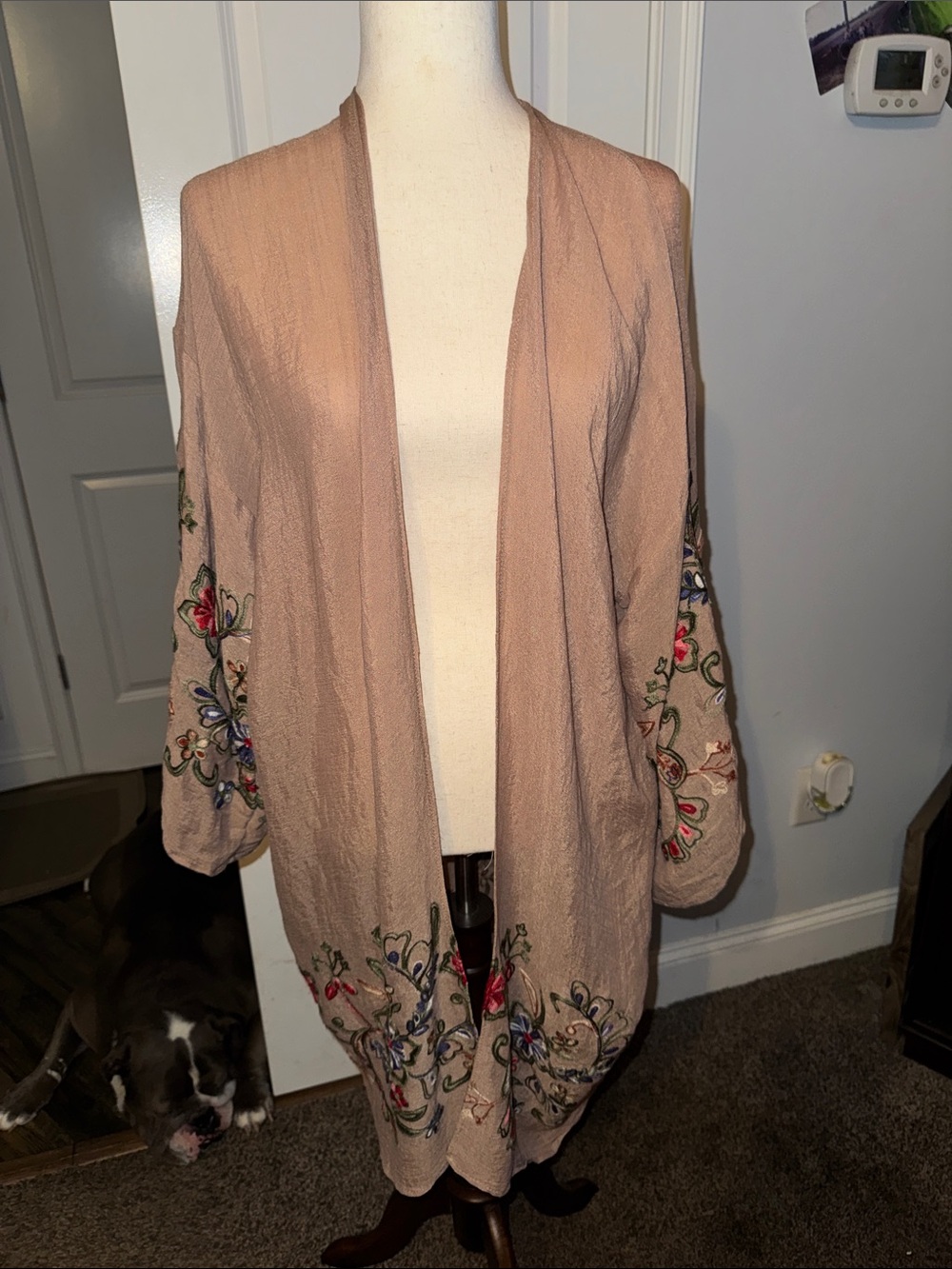 Embroidered Open-Front Women's Cardigan - Dusty Rose